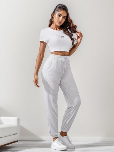 Butterfly Round Neck Top and Drawstring Pants Set
