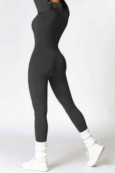Zip Up Long Sleeve Slim Active Jumpsuit
