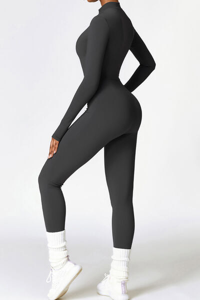 Zip Up Long Sleeve Slim Active Jumpsuit