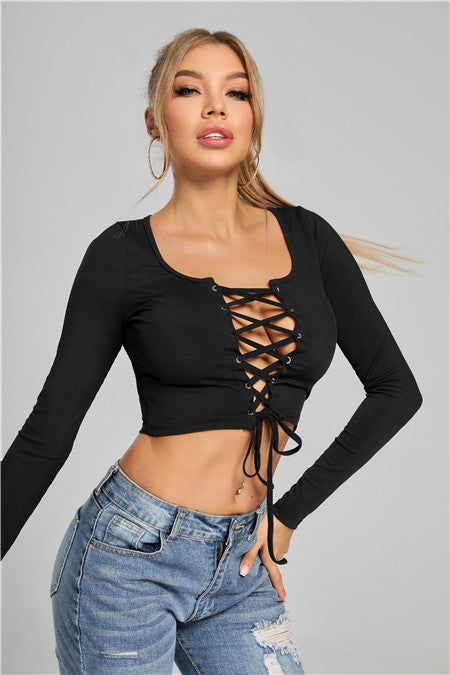 Long Sleeve Lace-up Tee