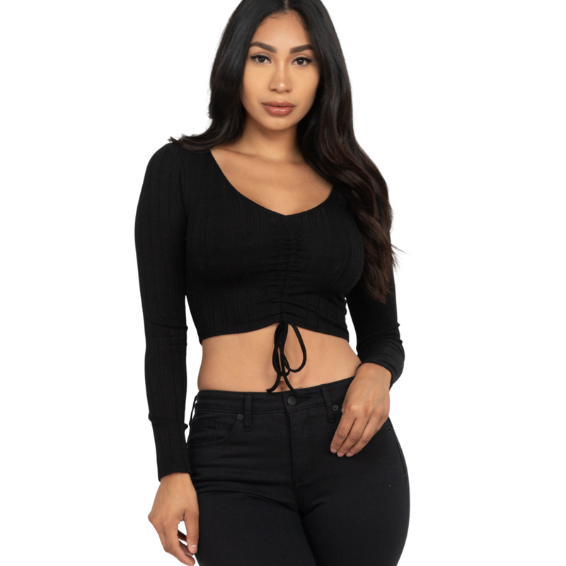 Long Sleeve Ruched Crop Top