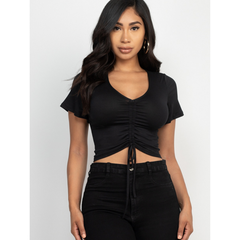 Ruched Short Sleeve Crop Top